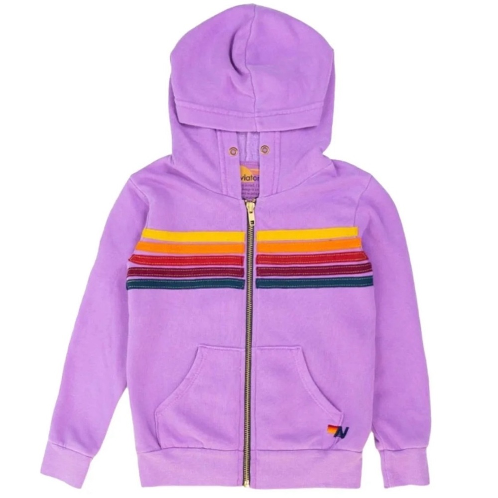 Aviator Nation Kids Retro 5 Stripe Purple Zip Hoodie